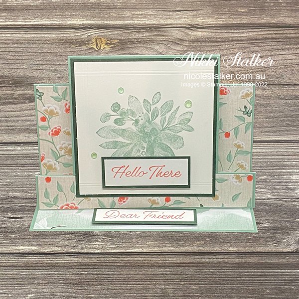 Fancy Fold card using Eden's Garden stamp set and Symbols of Fortune dsp