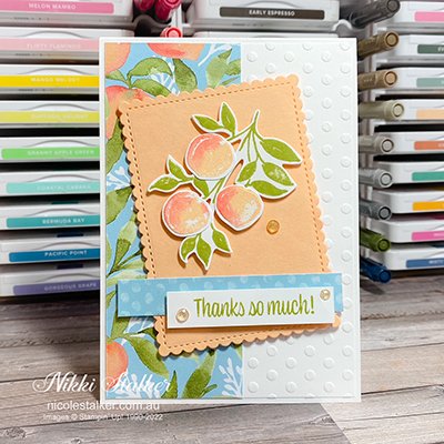 Thank you card with peach image and papers