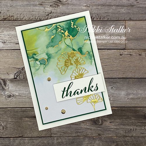 Thanks card using Expressions of Ink DSP in greens and Good Fortune dies