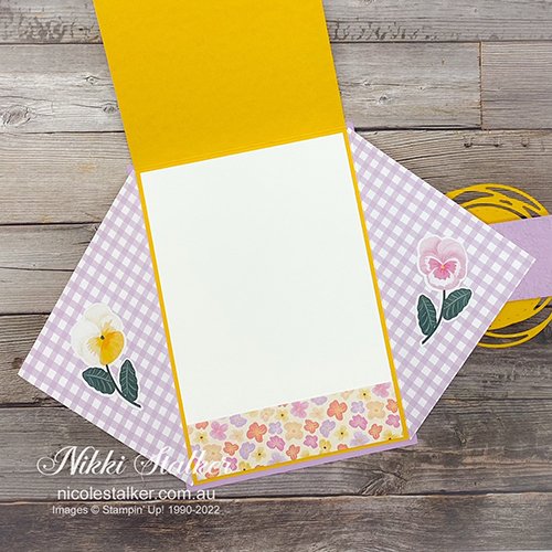 Double Triangle Fun Fold card using Pansy Petals dsp, open