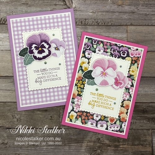 Quick greeting cards using Pansy Petals DSP in Pink and Freesia