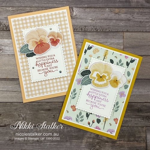 Quck greeting cards using Pansy Petals DSP in Bumblebee and Pale Papaya
