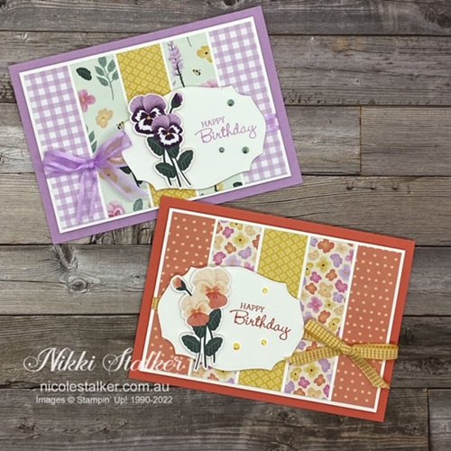 Pansy cards using strips of Pansy Petals dsp