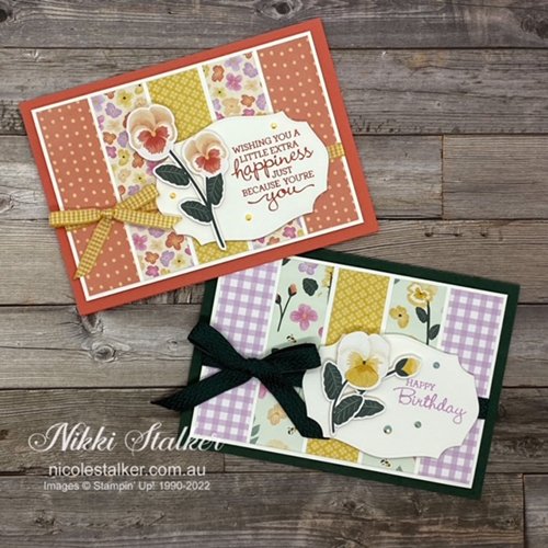 More pansy cards using strips of Pansy Petals dsp