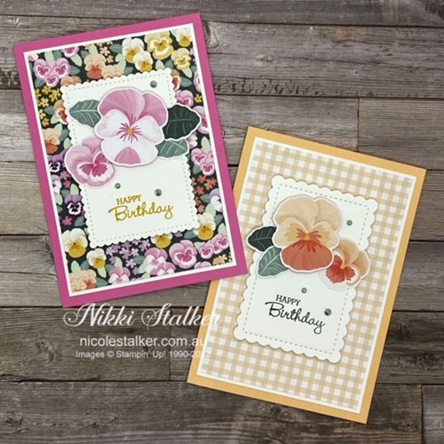Quick Birthday cards using Pansy Petals DSP in Polished Pink and Pale Papaya